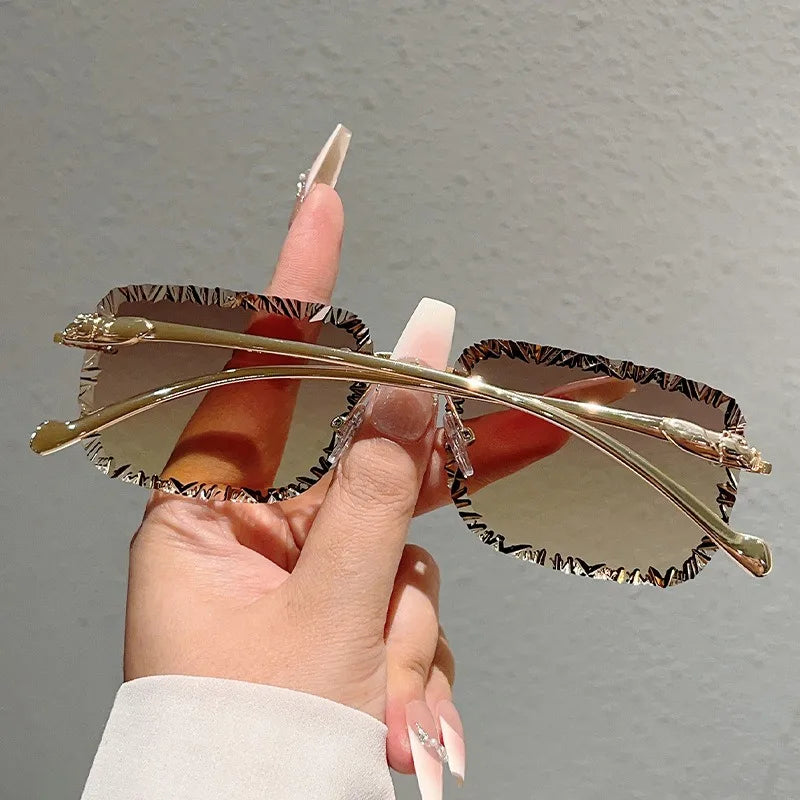 Fashion Luxury Brand Designer Sunglasses Women Men 2026 Leopard Rimless Vintage Elegant Shades Glasses Trendy Cute Sunglasses
