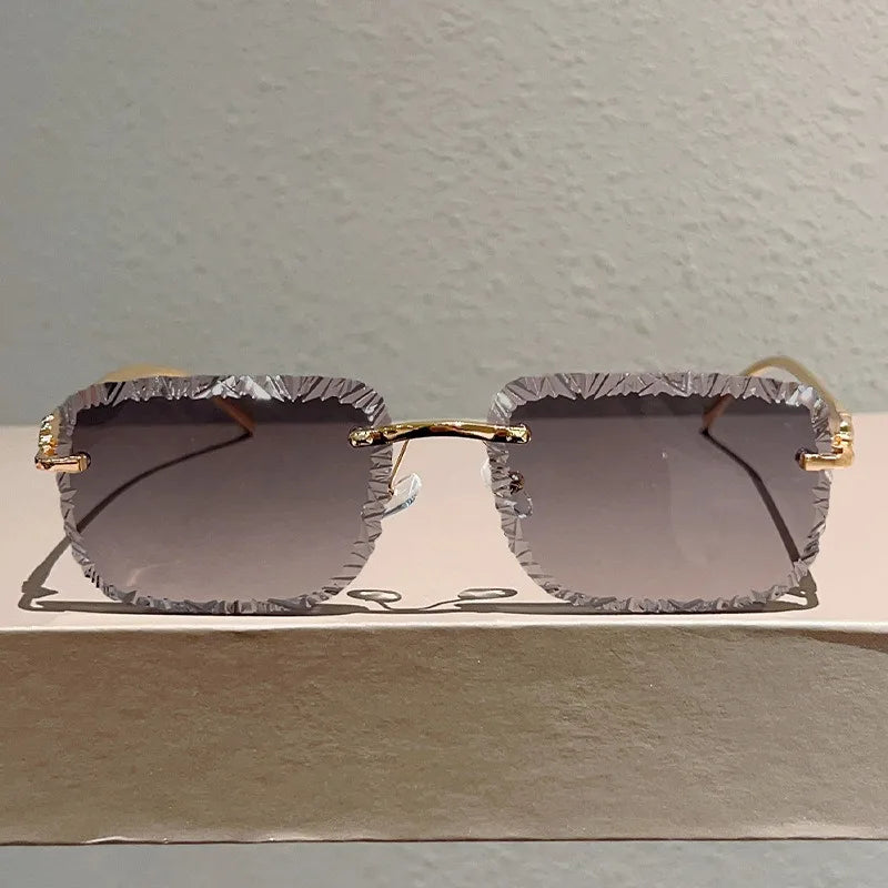 Fashion Luxury Brand Designer Sunglasses Women Men 2026 Leopard Rimless Vintage Elegant Shades Glasses Trendy Cute Sunglasses