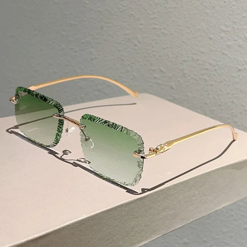 Fashion Luxury Brand Designer Sunglasses Women Men 2026 Leopard Rimless Vintage Elegant Shades Glasses Trendy Cute Sunglasses