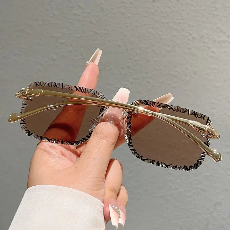 Fashion Luxury Brand Designer Sunglasses Women Men 2026 Leopard Rimless Vintage Elegant Shades Glasses Trendy Cute Sunglasses
