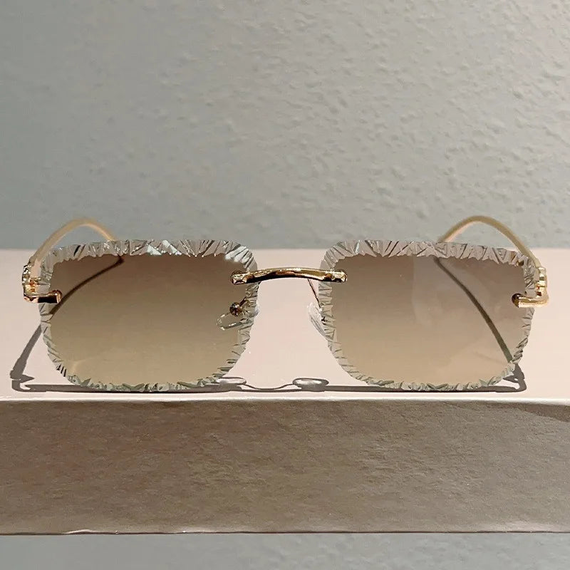 Fashion Luxury Brand Designer Sunglasses Women Men 2026 Leopard Rimless Vintage Elegant Shades Glasses Trendy Cute Sunglasses