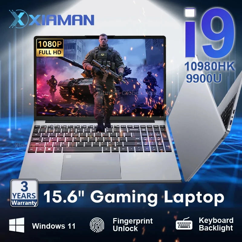 Xiaman 15.6" Gaming Laptop intel i9 10980HK/9900U Notebook PC IPS Fingerprint 16GB RAM 1TB SSD Windows 11 Pro Laptop PC Gamer