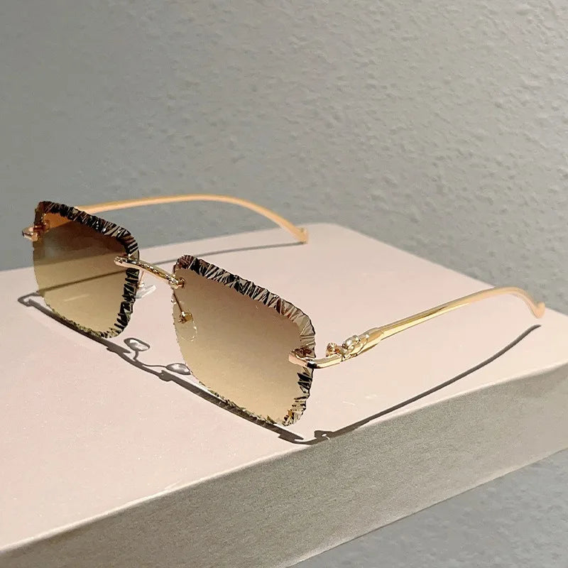 Fashion Luxury Brand Designer Sunglasses Women Men 2026 Leopard Rimless Vintage Elegant Shades Glasses Trendy Cute Sunglasses