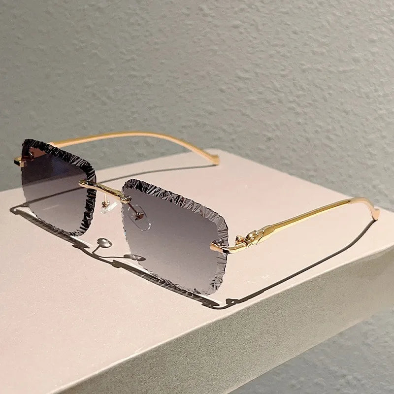Fashion Luxury Brand Designer Sunglasses Women Men 2026 Leopard Rimless Vintage Elegant Shades Glasses Trendy Cute Sunglasses