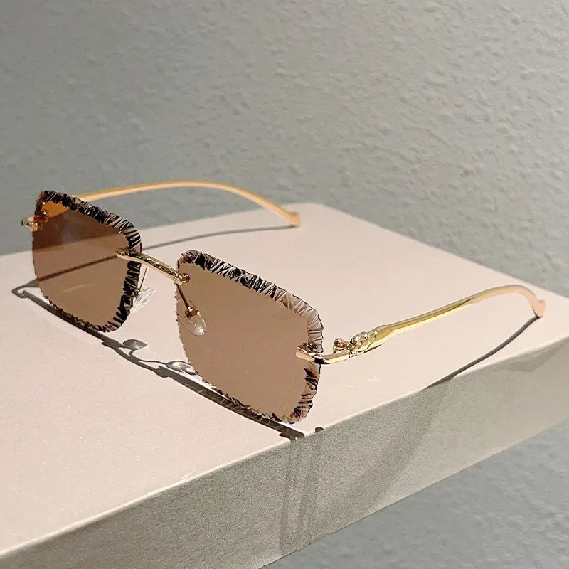 Fashion Luxury Brand Designer Sunglasses Women Men 2026 Leopard Rimless Vintage Elegant Shades Glasses Trendy Cute Sunglasses