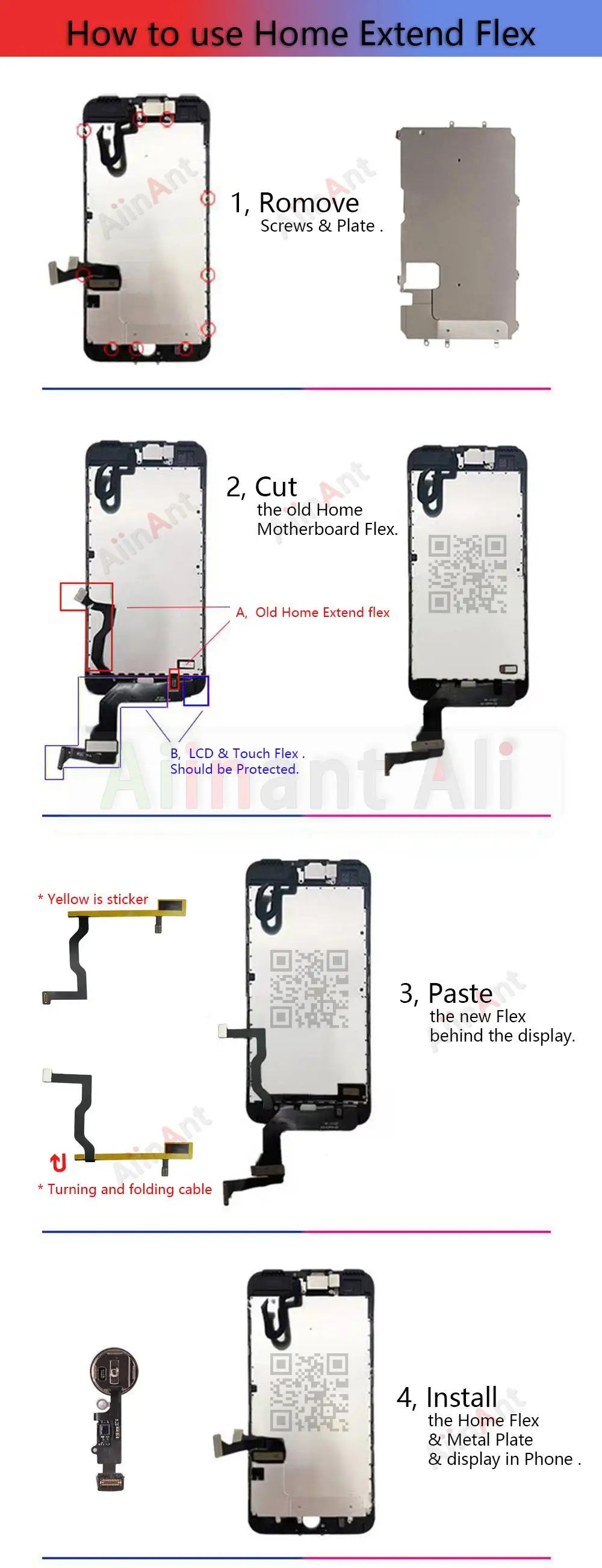 AiinAnt Return Back Home Button Flex Cable For iPhone 6 6s 7 8 Plus 5s SE Connector Phone Parts Repair No Touch ID
