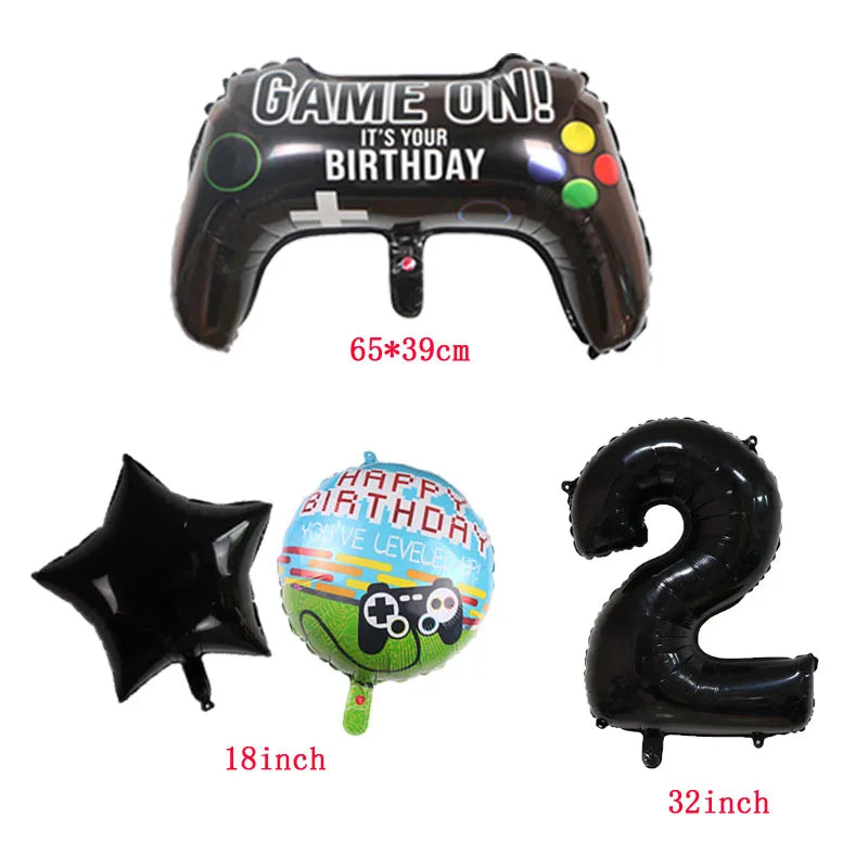 Gamepad Balloons Game On with Black Digit Number Balloon Children's Birthday Party Decorations Game Theme Party Supplies