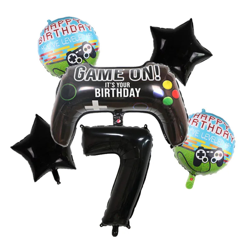 Gamepad Balloons Game On with Black Digit Number Balloon Children's Birthday Party Decorations Game Theme Party Supplies