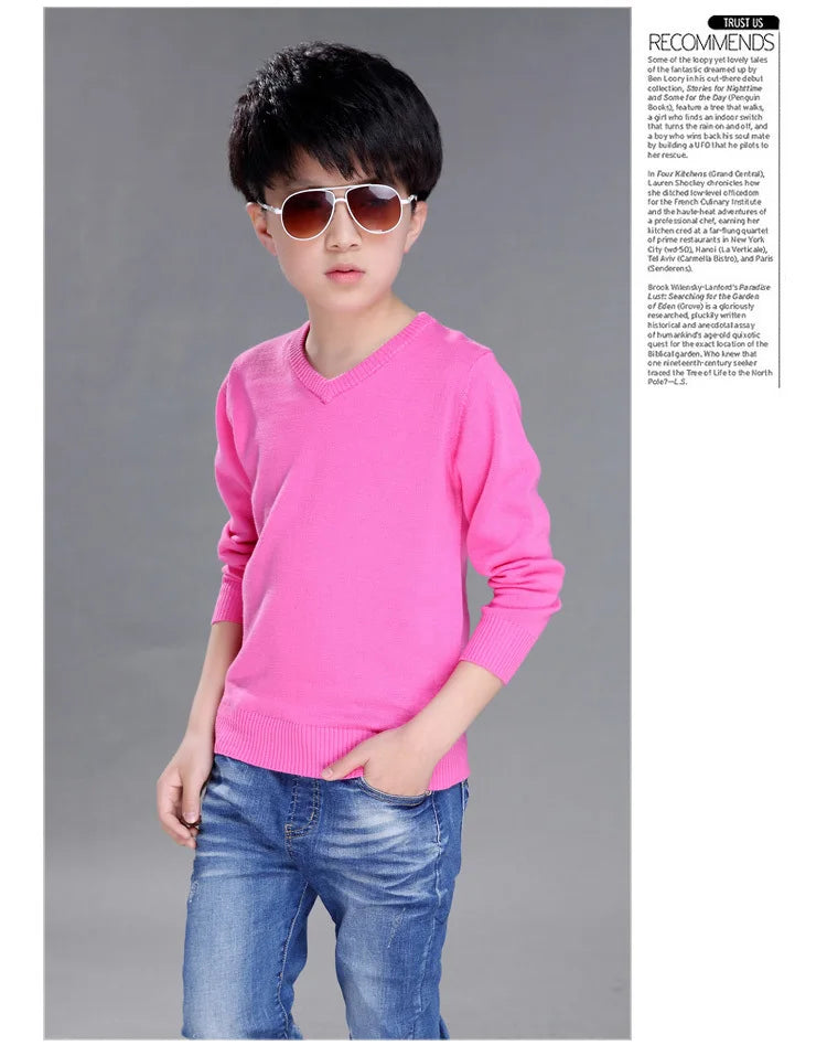 Spring New Boys Sweater Kids Sweater teenager pullovers knitted Sweaters Autumn Winter V-Neck pure Color 4 5 6 7 8 9 10 14years