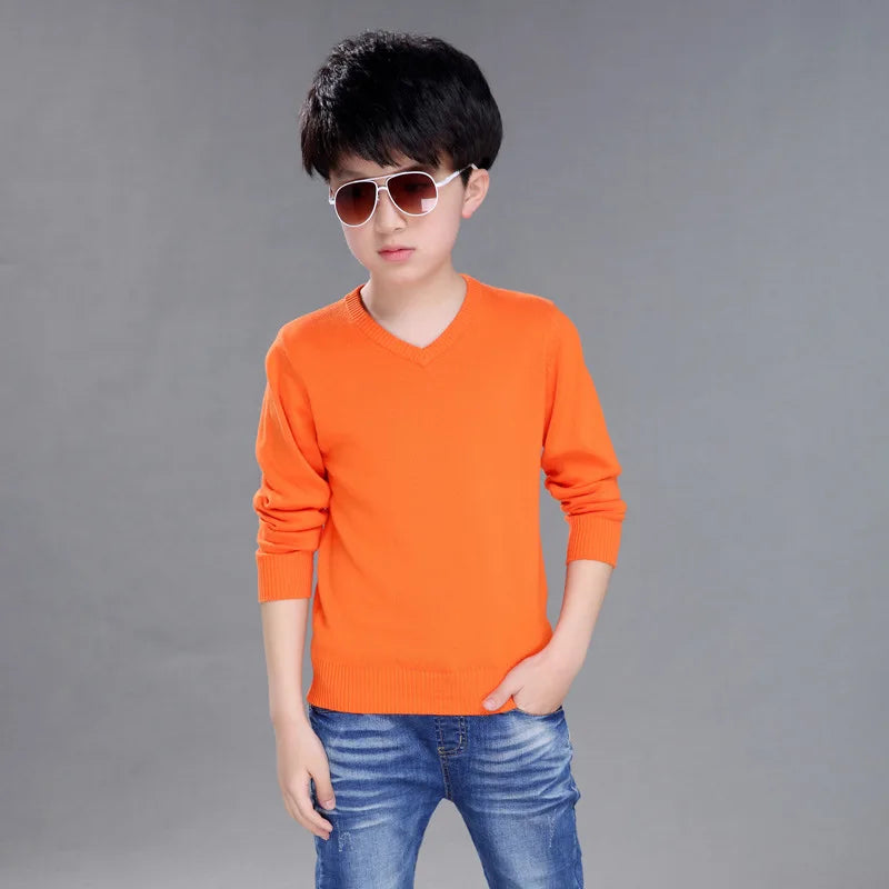 Spring New Boys Sweater Kids Sweater teenager pullovers knitted Sweaters Autumn Winter V-Neck pure Color 4 5 6 7 8 9 10 14years