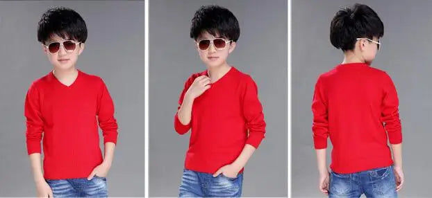 Spring New Boys Sweater Kids Sweater teenager pullovers knitted Sweaters Autumn Winter V-Neck pure Color 4 5 6 7 8 9 10 14years