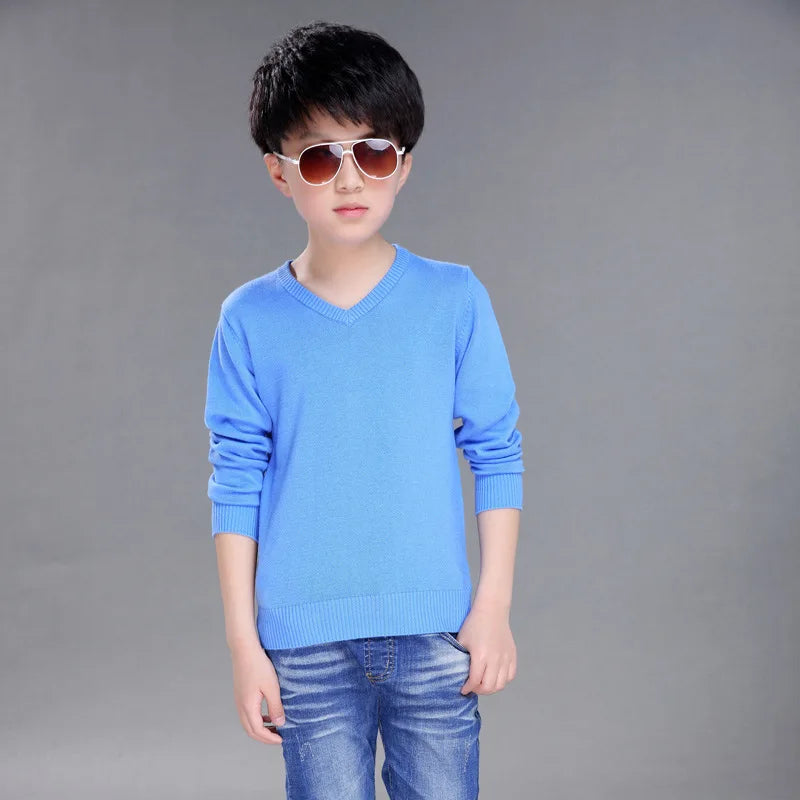 Spring New Boys Sweater Kids Sweater teenager pullovers knitted Sweaters Autumn Winter V-Neck pure Color 4 5 6 7 8 9 10 14years