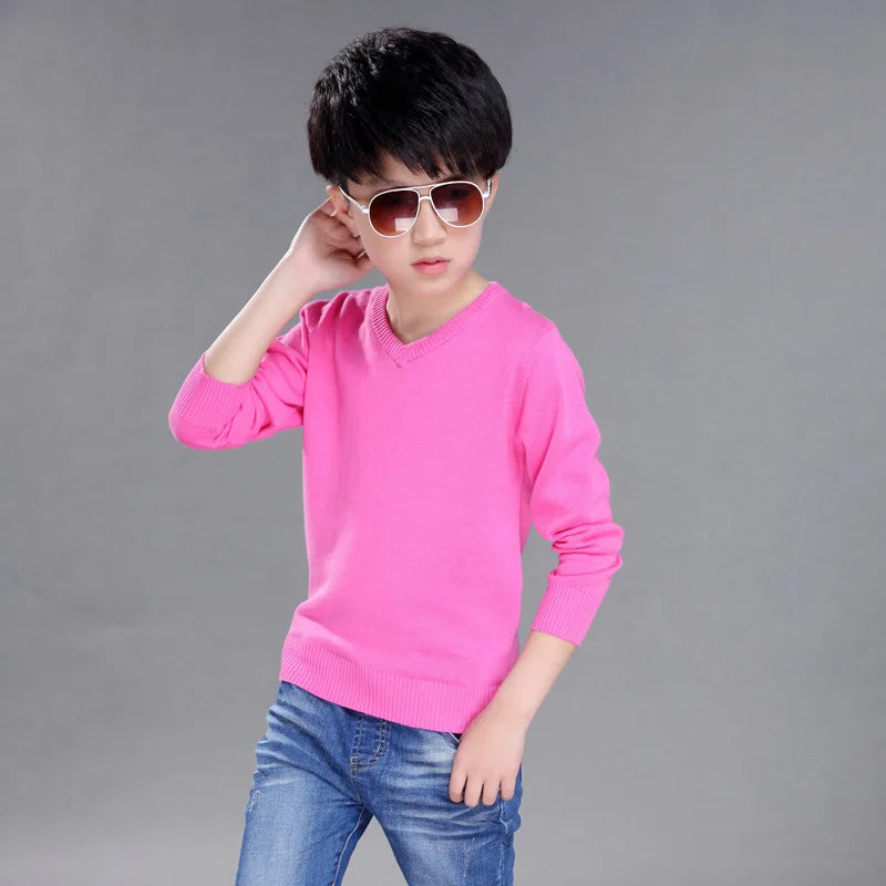 Spring New Boys Sweater Kids Sweater teenager pullovers knitted Sweaters Autumn Winter V-Neck pure Color 4 5 6 7 8 9 10 14years