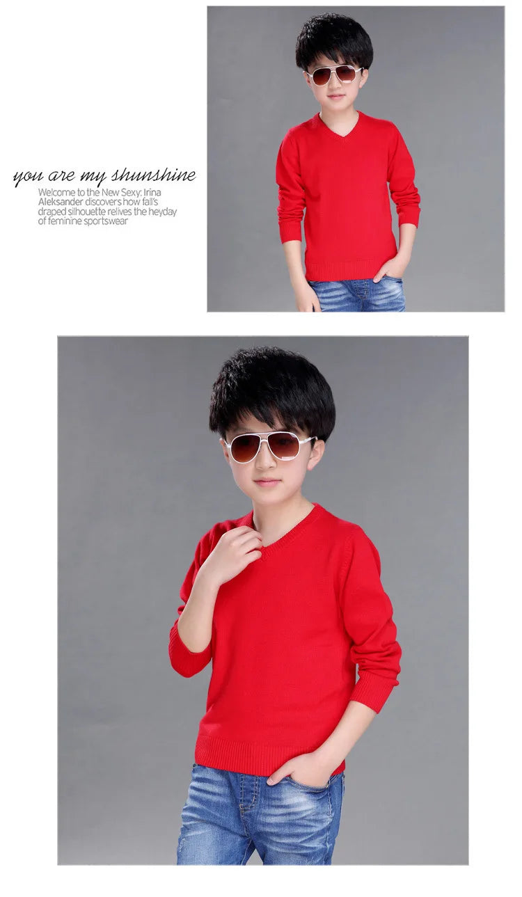Spring New Boys Sweater Kids Sweater teenager pullovers knitted Sweaters Autumn Winter V-Neck pure Color 4 5 6 7 8 9 10 14years