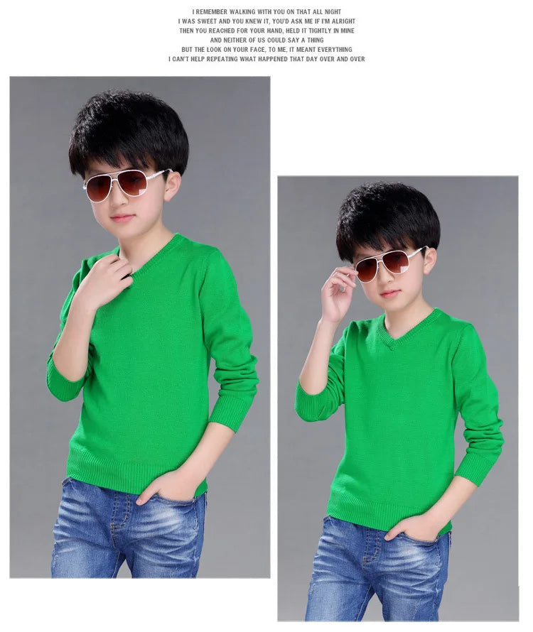 Spring New Boys Sweater Kids Sweater teenager pullovers knitted Sweaters Autumn Winter V-Neck pure Color 4 5 6 7 8 9 10 14years
