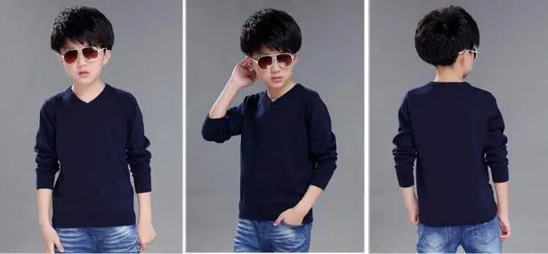 Spring New Boys Sweater Kids Sweater teenager pullovers knitted Sweaters Autumn Winter V-Neck pure Color 4 5 6 7 8 9 10 14years
