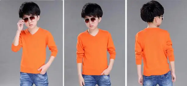Spring New Boys Sweater Kids Sweater teenager pullovers knitted Sweaters Autumn Winter V-Neck pure Color 4 5 6 7 8 9 10 14years