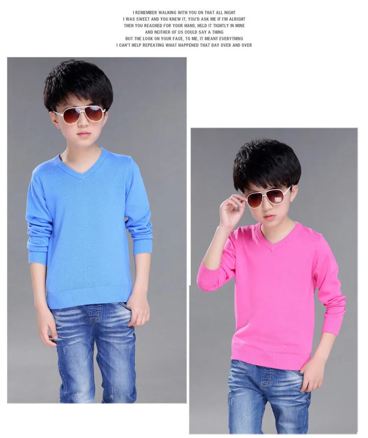 Spring New Boys Sweater Kids Sweater teenager pullovers knitted Sweaters Autumn Winter V-Neck pure Color 4 5 6 7 8 9 10 14years