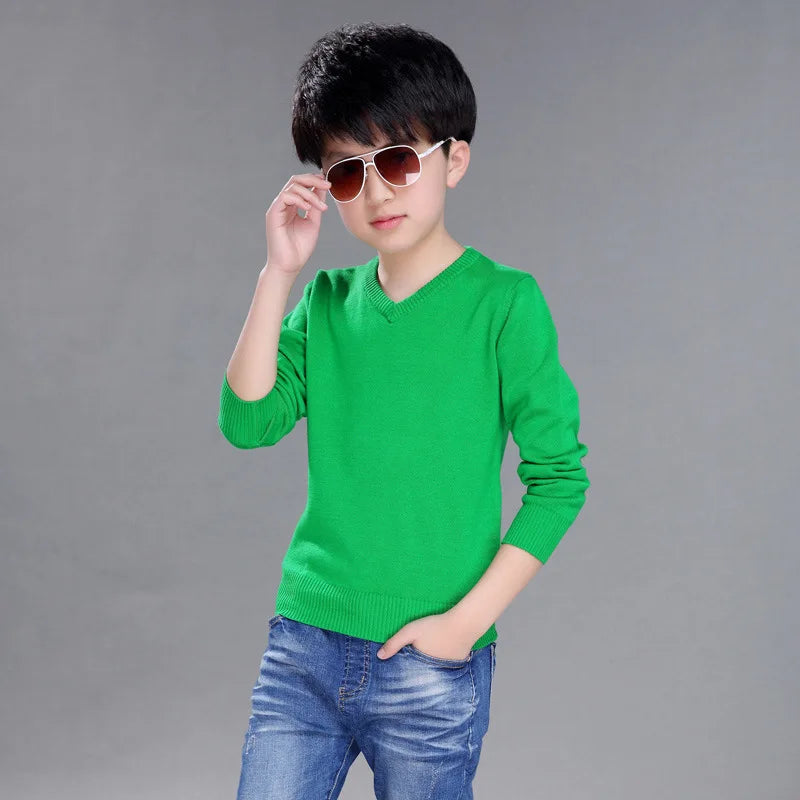 Spring New Boys Sweater Kids Sweater teenager pullovers knitted Sweaters Autumn Winter V-Neck pure Color 4 5 6 7 8 9 10 14years