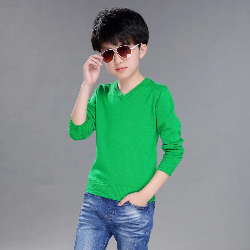 Spring New Boys Sweater Kids Sweater teenager pullovers knitted Sweaters Autumn Winter V-Neck pure Color 4 5 6 7 8 9 10 14years