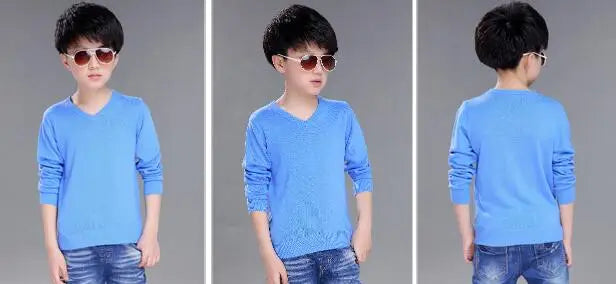 Spring New Boys Sweater Kids Sweater teenager pullovers knitted Sweaters Autumn Winter V-Neck pure Color 4 5 6 7 8 9 10 14years