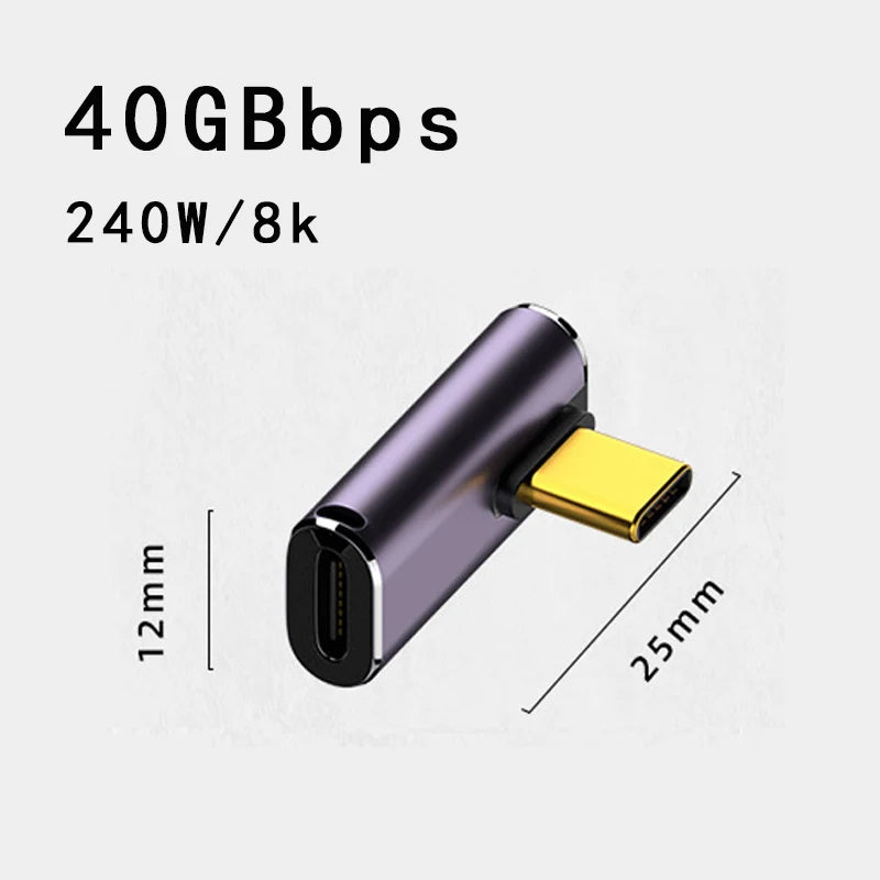 USB4.0 40Gbps U-Shape Straight Angle 240W 5A USB C to Type C Fast Charging Converter USB C Data Adapter For Macbook 8K60HZ