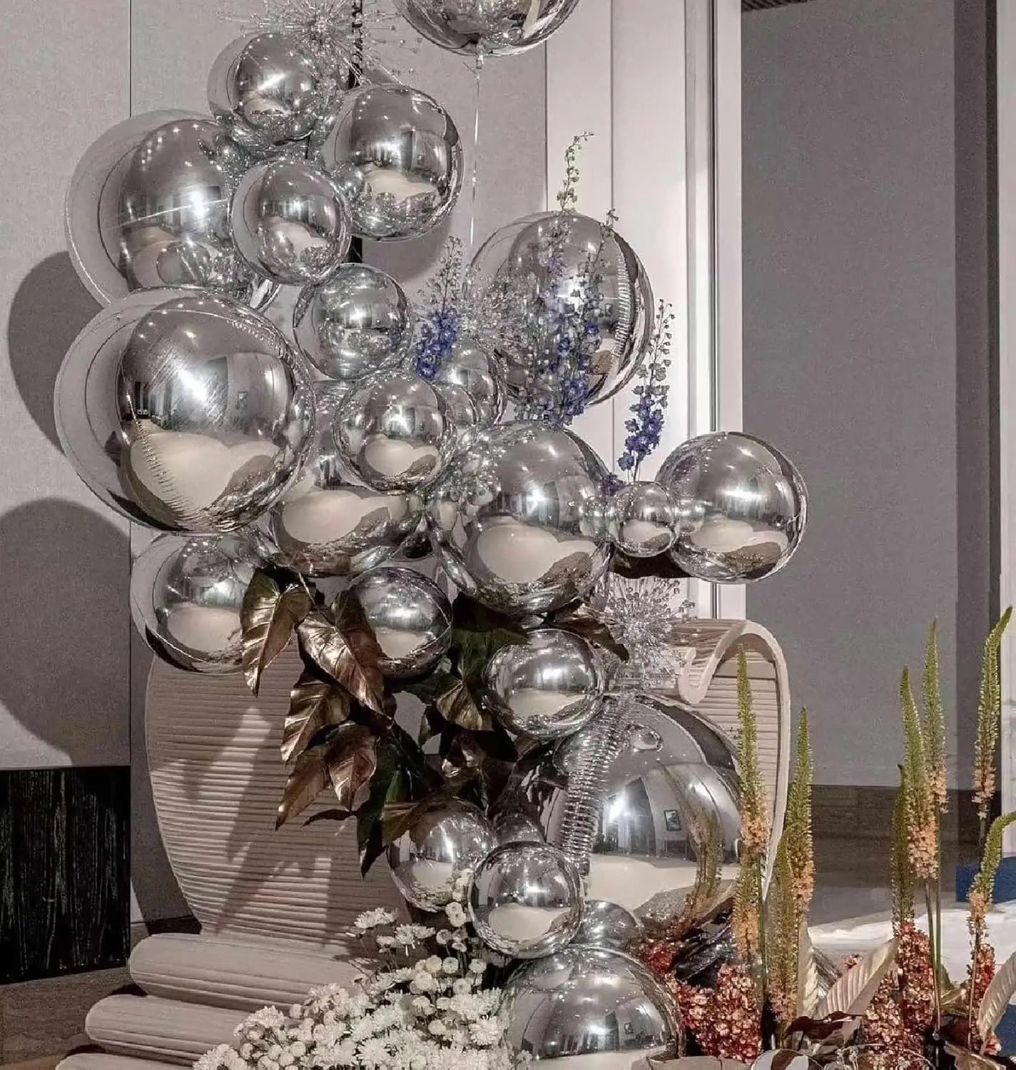 10/5Pcs Metal Silver Gold 4D Round Foil Balloon Mylar Balloons for Birthday Wedding New Year Baby Shower Party Decorations