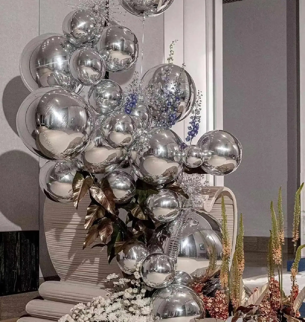 10/5Pcs Metal Silver Gold 4D Round Foil Balloon Mylar Balloons for Birthday Wedding New Year Baby Shower Party Decorations