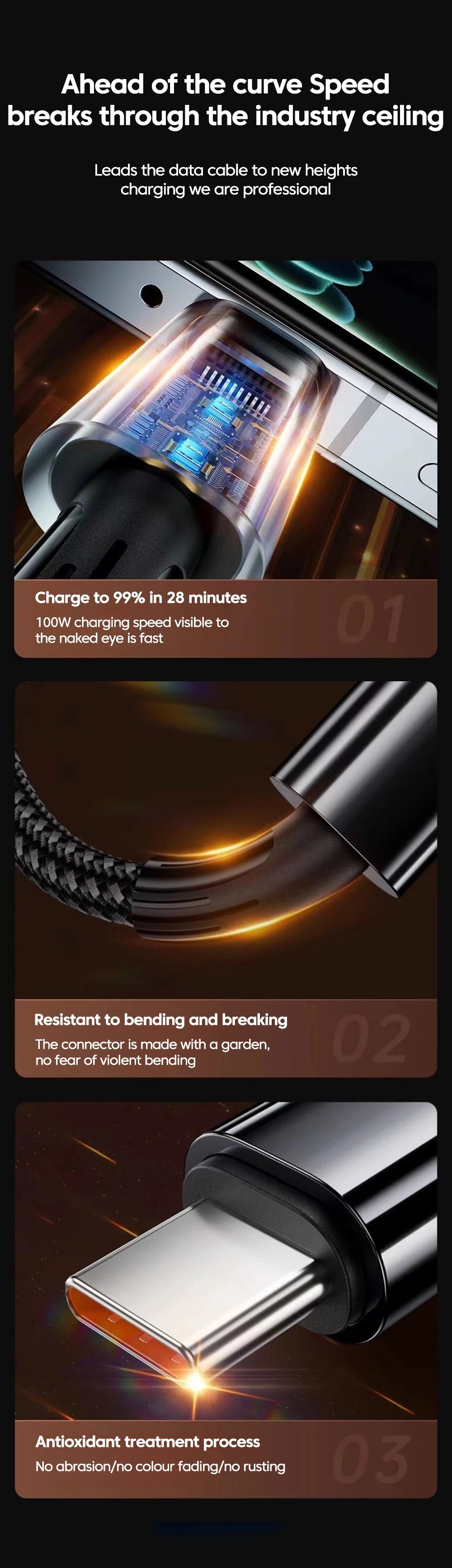 120W USB Fast Charging Cable QC3.0 Type-C Quick Charge Data Wire USB C Elbow Data Line For iPhone 17 16 15 Samsung Xiaomi POCO