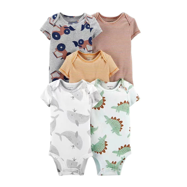 6m-24M Children's Clothing Summer New Baby Short Sleeved Romper 5pcs Cotton Jumpsuit Set Newborn Boy Clothes Bodysuit Ropa Bebe
