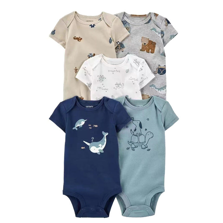 6m-24M Children's Clothing Summer New Baby Short Sleeved Romper 5pcs Cotton Jumpsuit Set Newborn Boy Clothes Bodysuit Ropa Bebe