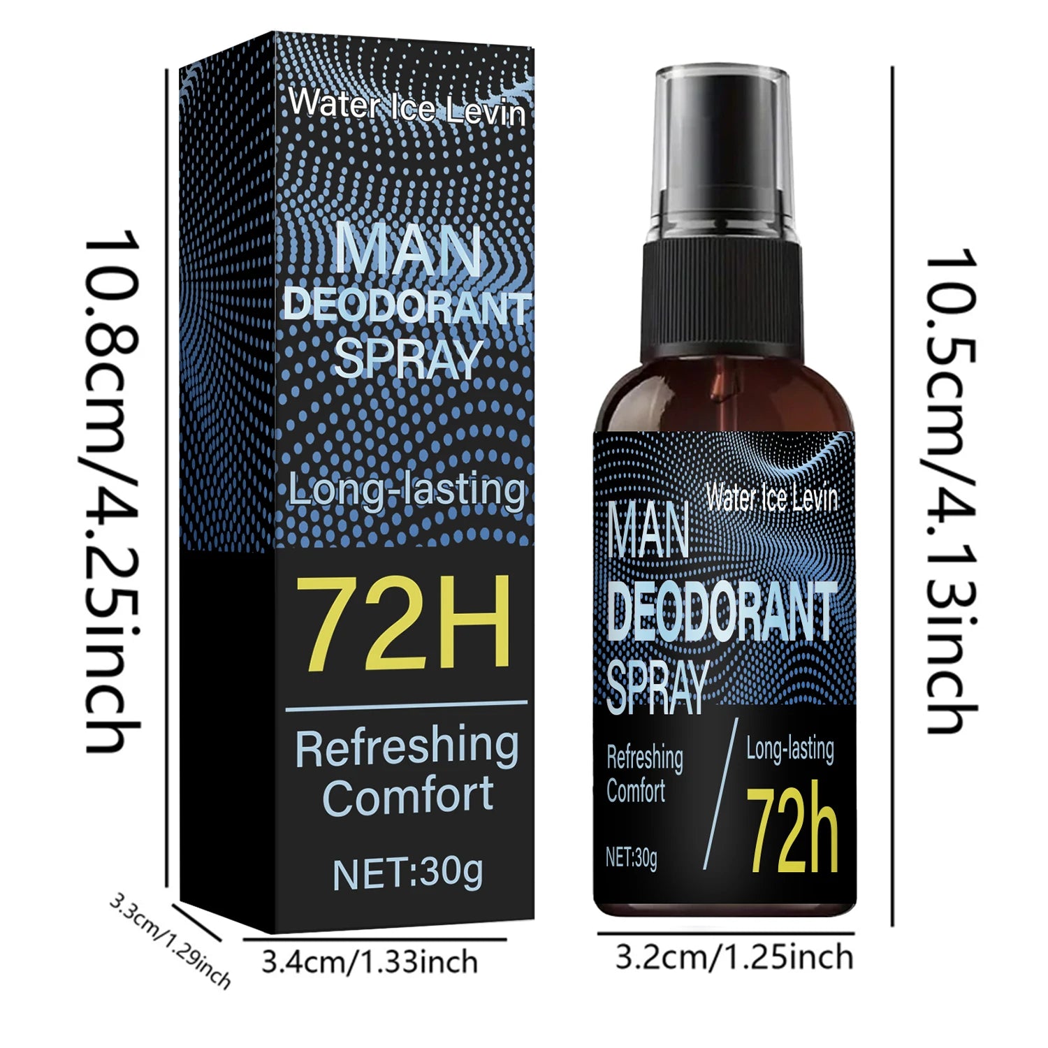 Men Deodorant Spray. 72h Long Lasting Odor Control. Moisturizes Skin Comfort Refresh. Strong Effective Formula. 30g Net.