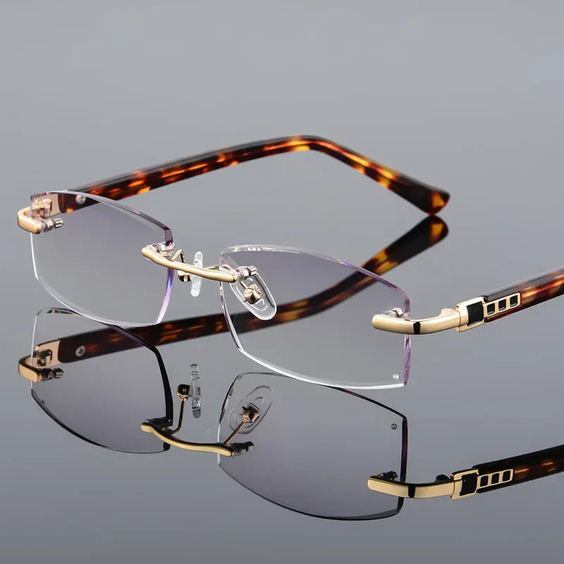 BEGREAT Luxury Designer Reading Glasses Rimless Diamond Cutting Frame Men Women Presbyopia Anti-blue Light Square Reader Glasses