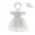 White Lace Baby Dresses + Hat For Christening 0 To 12 24 Months First Birthday Toddler Girl Clothes Infant One-piece Gown