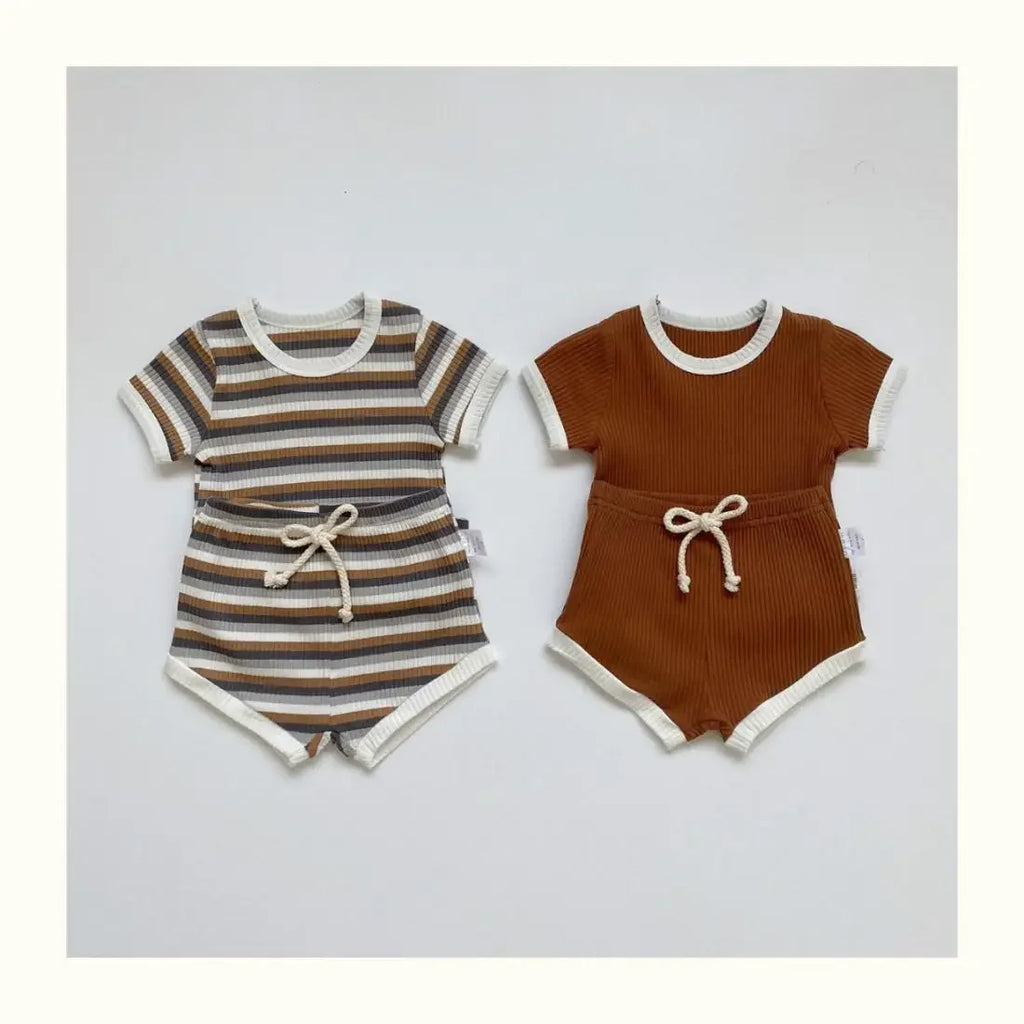 Summer 2 Pieces Toddler Infant Kid Baby Boy Clothes Sets Soft Short Sleeve T-shirt Tops Striped Shorts Summer Outifts Clothing
