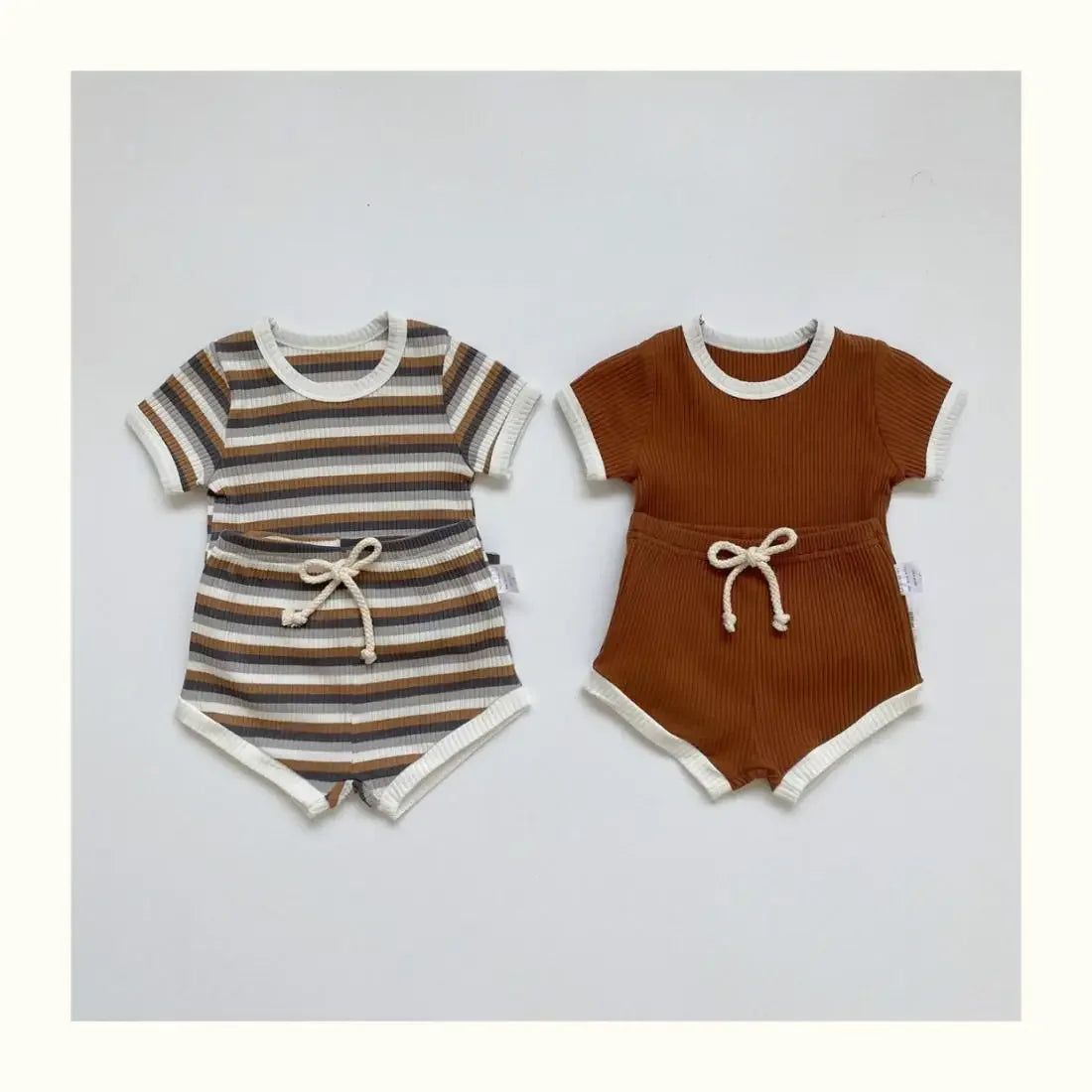 Summer 2 Pieces Toddler Infant Kid Baby Boy Clothes Sets Soft Short Sleeve T-shirt Tops Striped Shorts Summer Outifts Clothing