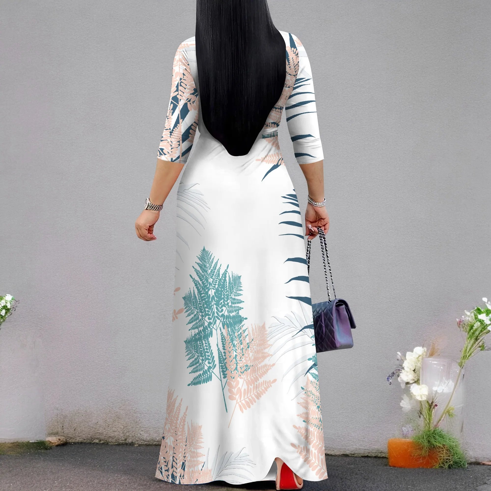 Pullover Sexy V Neck Short Sleeve Loose Long Dress for Women Fashion Printed Summer Beach Party Casual Maxi Dresses