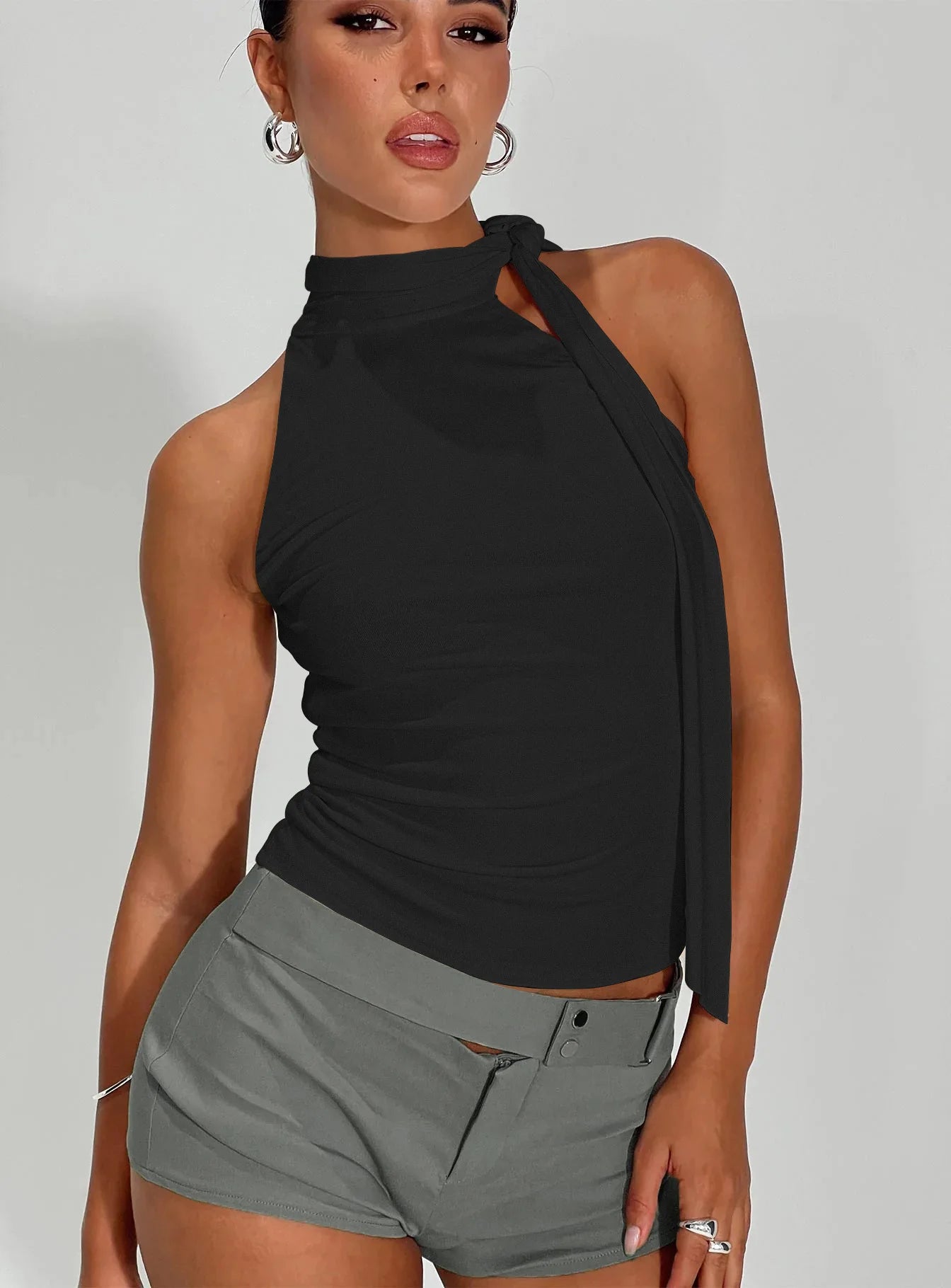 Fairyshely 2026 Sexy Summer Solid Sleeveless Off Shoulder Crop Top Women Tied Bodycon Tops Lady Backless Club Party Clothes