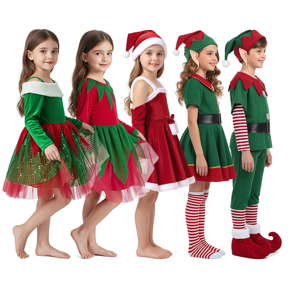 Baby Girl Clothes Pajamas Sets Boys Tops Set Child Christmas Gift Carnival Party Dress Kids Halloween Elf Cosplay Costumes Suit