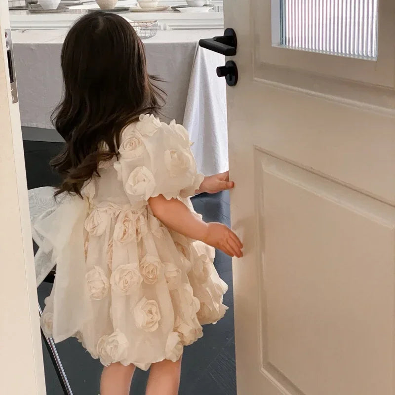 HoneyCherry Spring Summer Girls Short Sleeve Floral Princess Dresses Girl Baby Dresses Children's Birthday Dresses