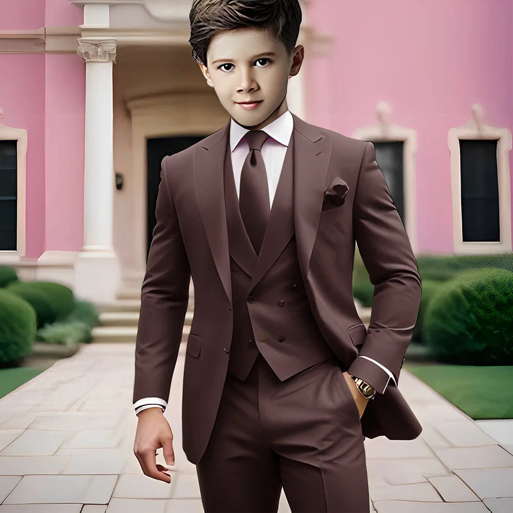Boy's Pink 3 Piece Suit Slim fit Elegant formal Casual 3pc Jacket Vest Pant Wedding Kids Tuxedo 2-16 years old Outfit