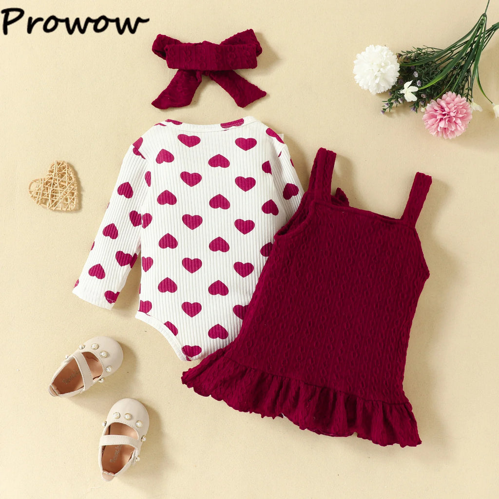 Prowow Cute Fox Baby Dresses For Girls Heart Print Romper+Suspender Fox Dress For Girls Fall Winter Newborn Baby Girl Clothes