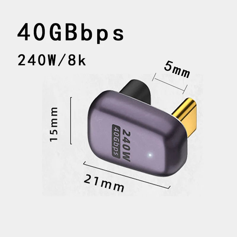 USB4.0 40Gbps U-Shape Straight Angle 240W 5A USB C to Type C Fast Charging Converter USB C Data Adapter For Macbook 8K60HZ