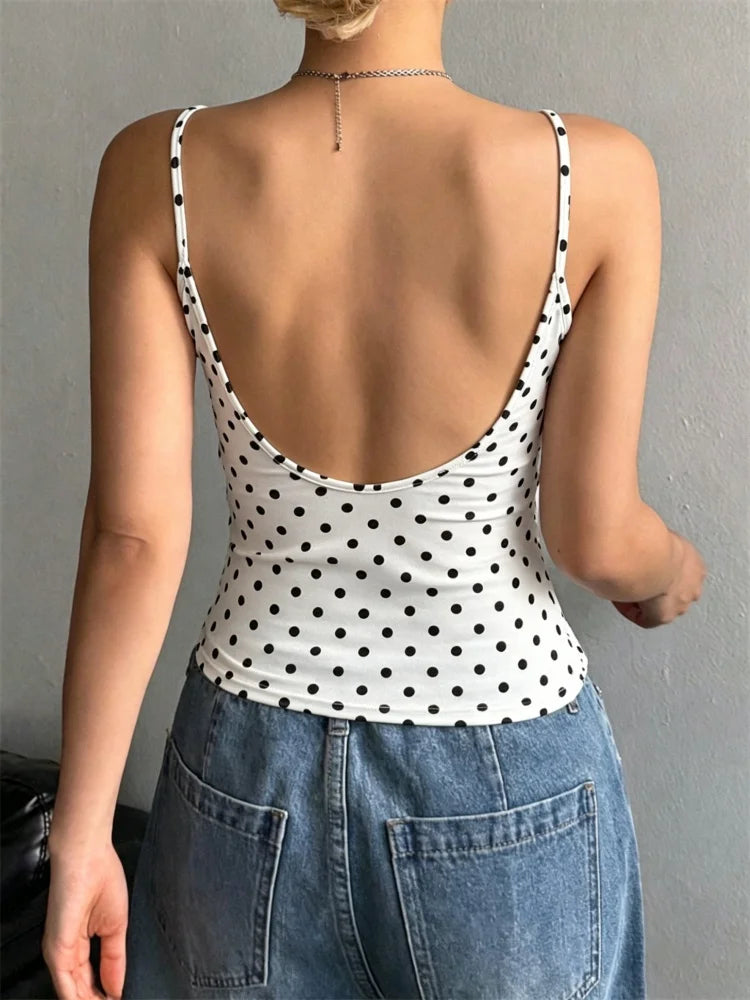 Women Backless Cami Crop Top Summer Solid Color Casual Sleeveless Top Streetwear Y2K Clothes