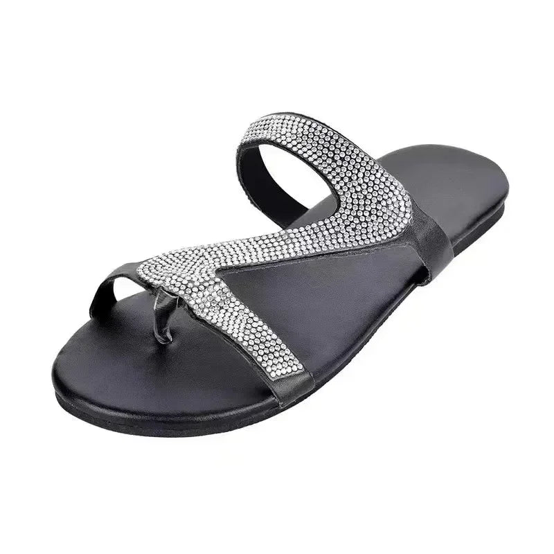 Sexy Women Sandals Summer Beach Shallow Mouth Rhinestones Ladies Fashion Show Comfortable Light Shoes Sandalias Femininas