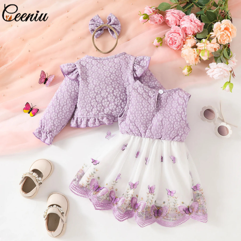 Ceeniu Baby Dresses For Birthday Long Sleeve Ruffles Bow Butterfly Party Dress For Girls 2024 Toddler Newborn Girl Clothes 2024