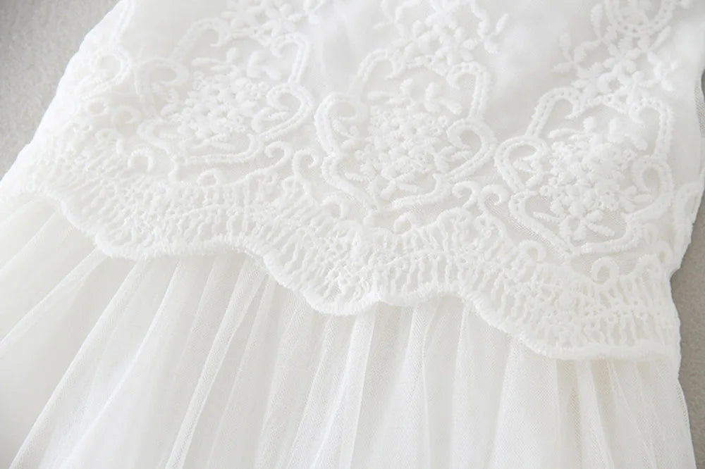 White Lace Baby Dresses + Hat For Christening 0 To 12 24 Months First Birthday Toddler Girl Clothes Infant One-piece Gown