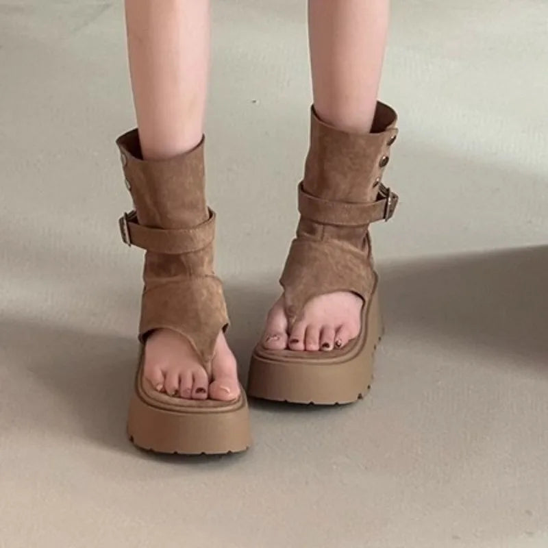 Women's Sandals Summer Fashion Bohemian Platform Sandals Hollow Out Ort Tube Pants Women Boots Retro Roman Boots Sandalias Mujer