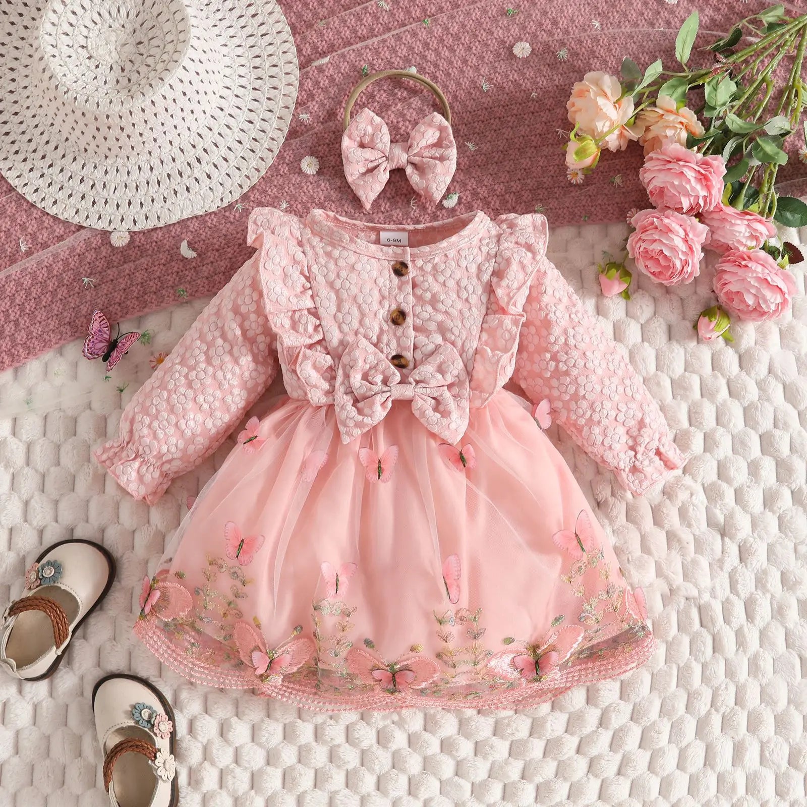 Ceeniu Baby Dresses For Birthday Long Sleeve Ruffles Bow Butterfly Party Dress For Girls 2024 Toddler Newborn Girl Clothes 2024