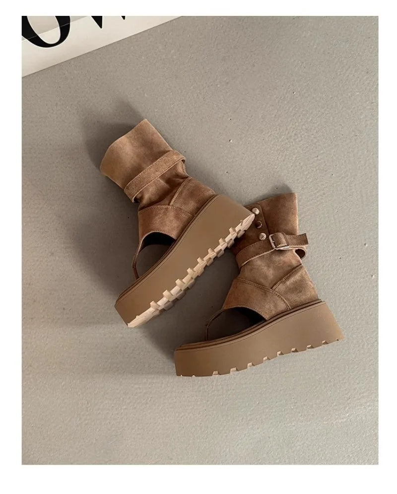Women's Sandals Summer Fashion Bohemian Platform Sandals Hollow Out Ort Tube Pants Women Boots Retro Roman Boots Sandalias Mujer